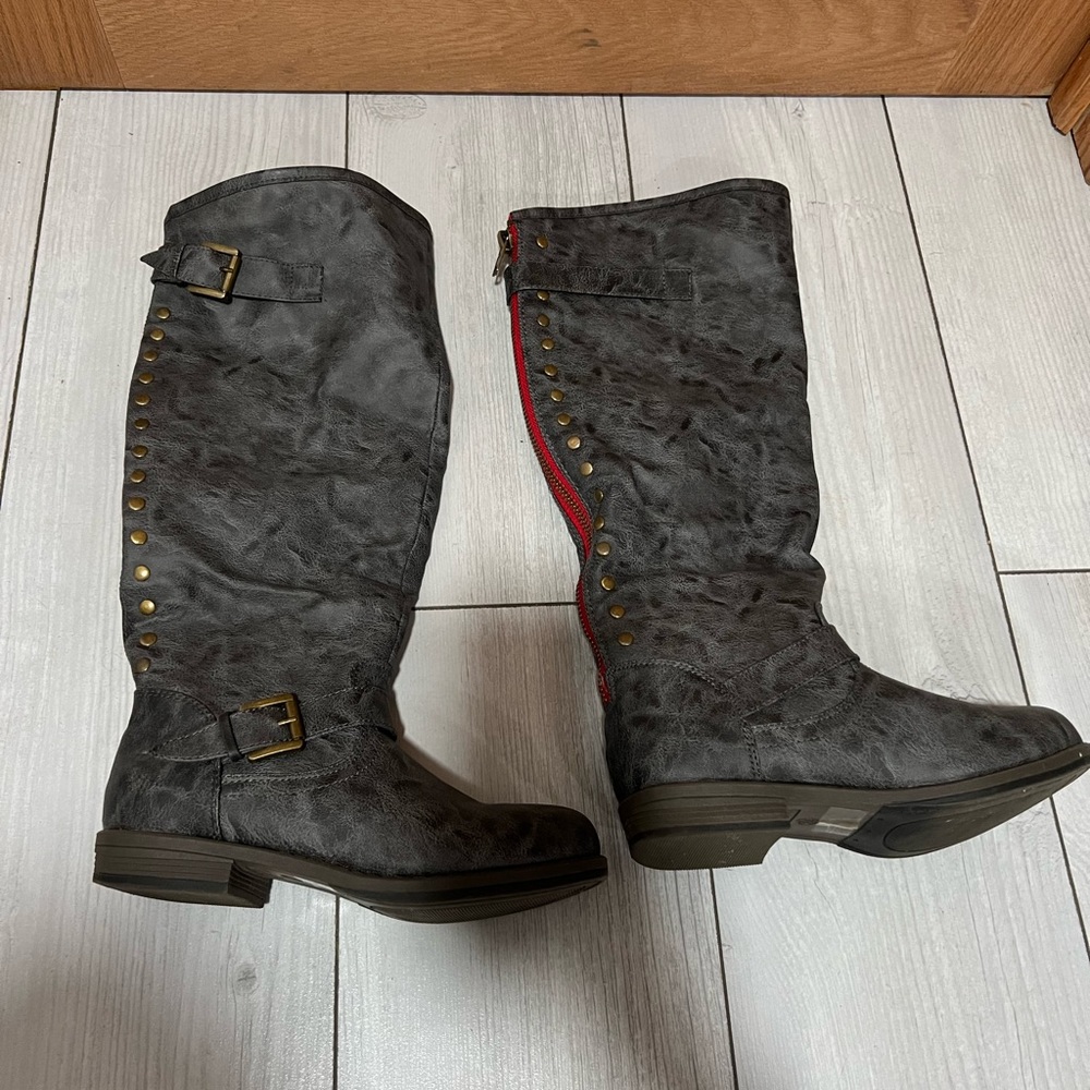 Gray Knee High Boots